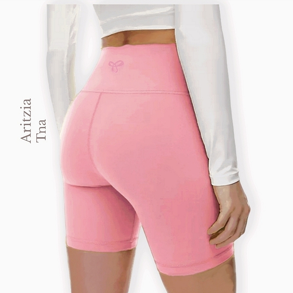 SOLD-ARITZIA TNA Chill Atmosphere Hi-Rise 7" Limited Edition Pink Bike Shorts- S